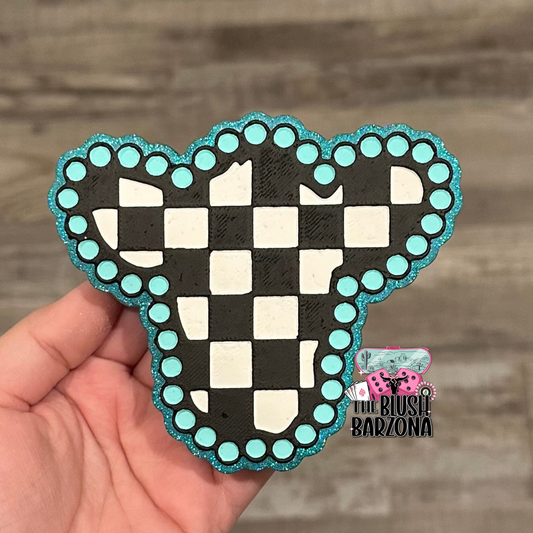 Checkered Turquoise Cow Head
