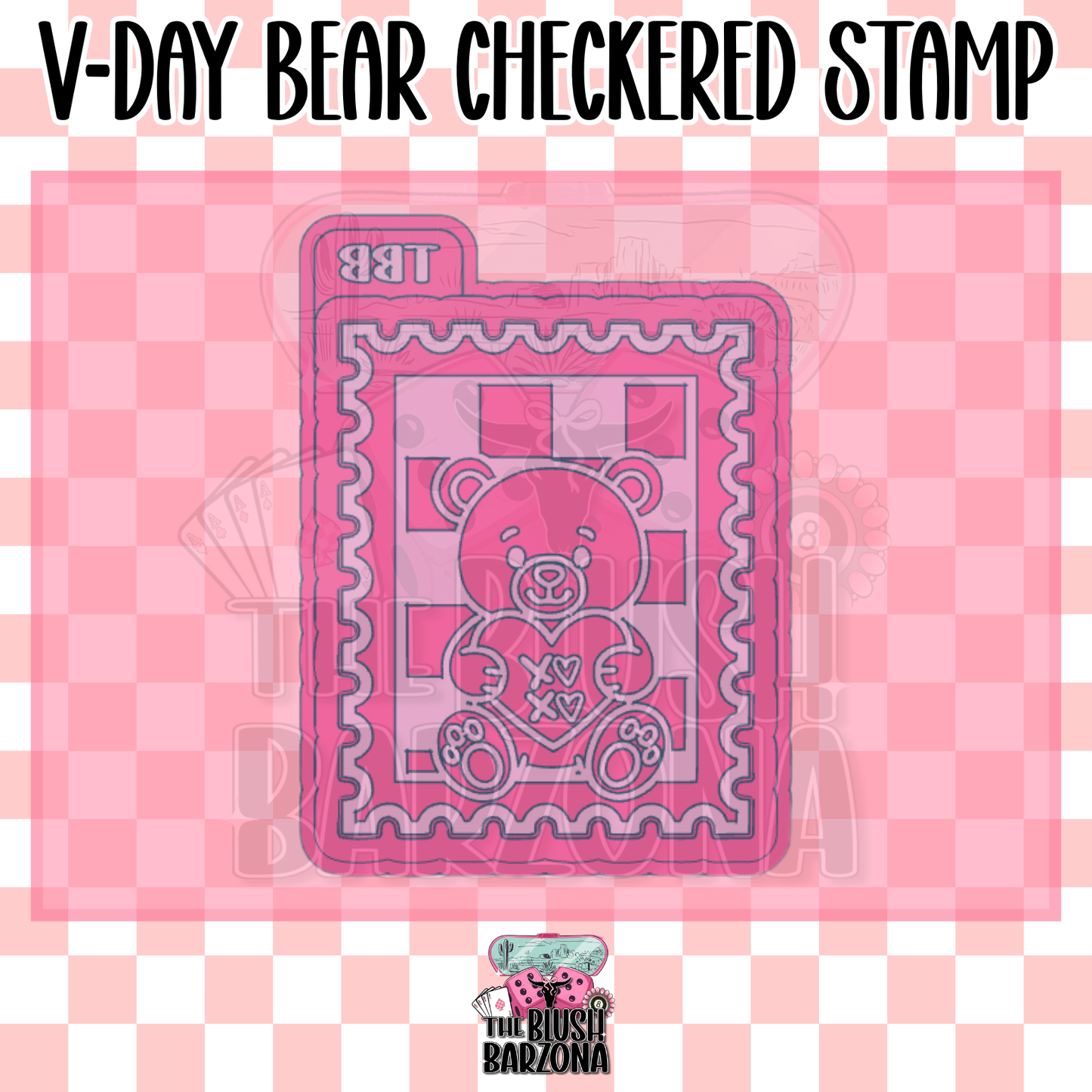 V-Day Bear Checkered Stamp Freshie Mold